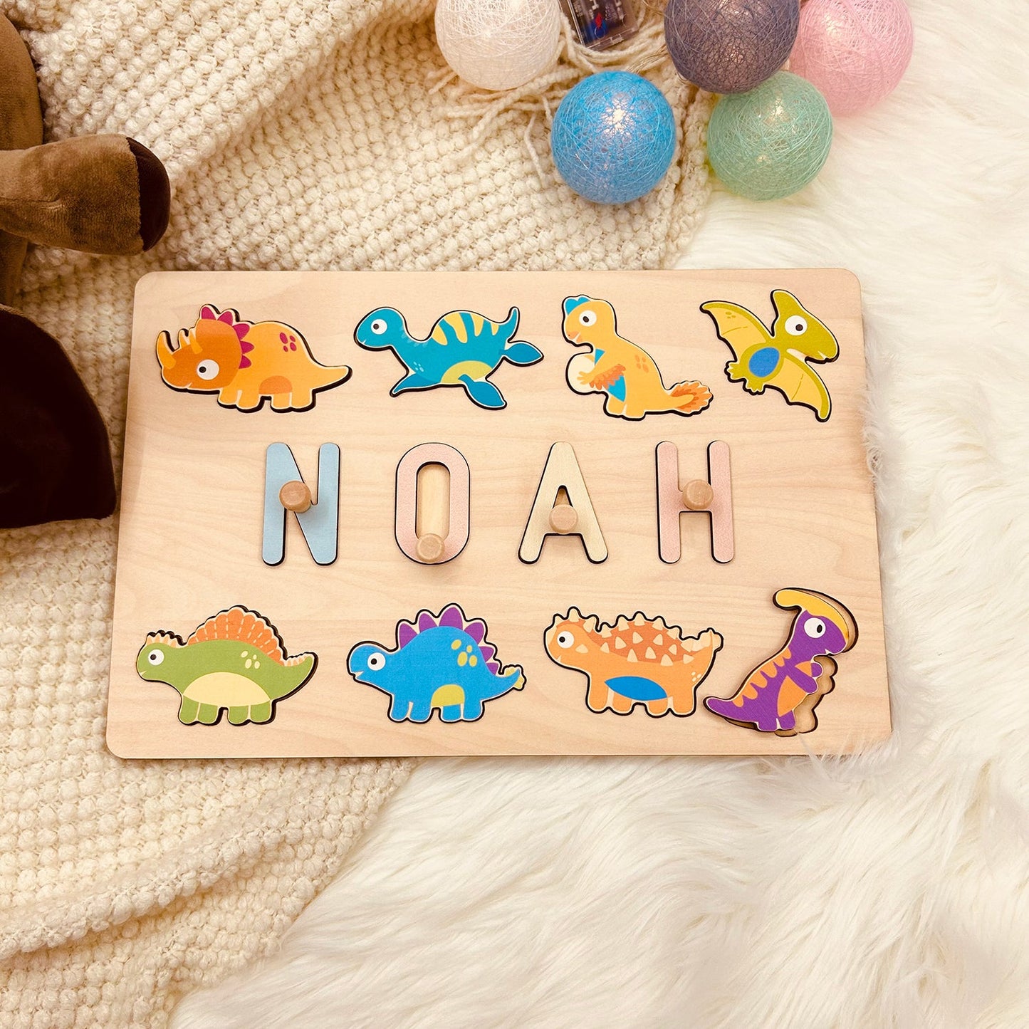 Personalized Wooden Baby Name Puzzle - Dinosaurs