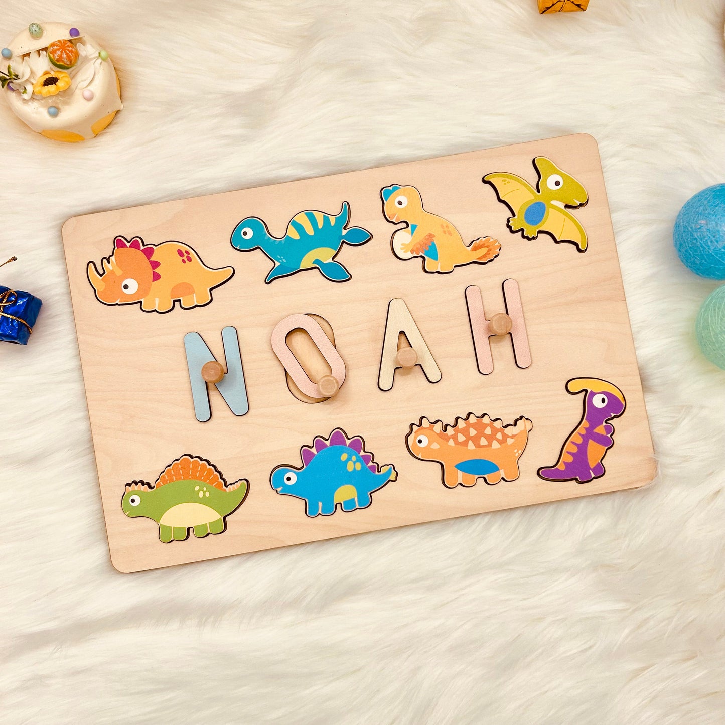 Personalized Wooden Baby Name Puzzle - Dinosaurs