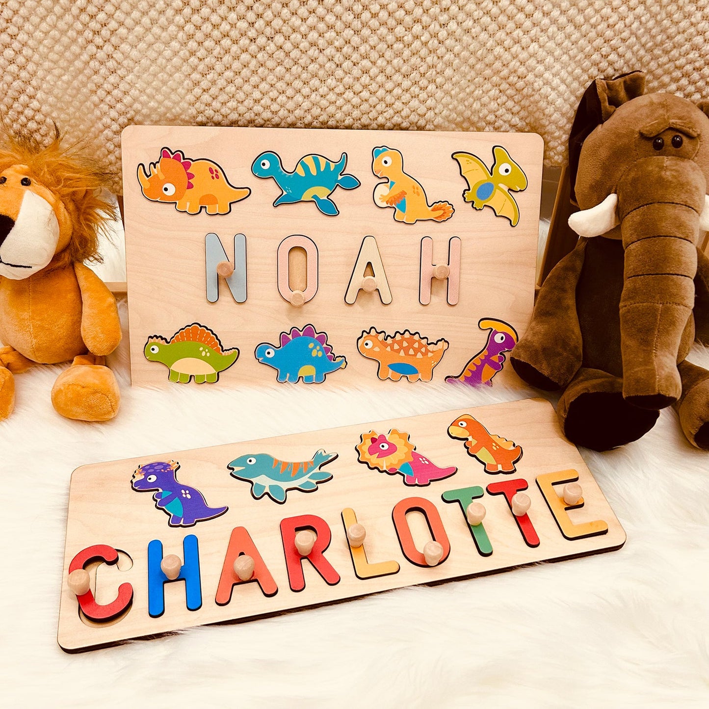 Personalized Wooden Baby Name Puzzle - Dinosaurs