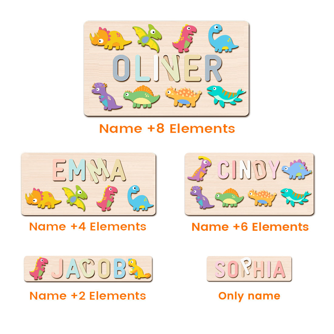 Personalized Wooden Baby Name Puzzle - Dinosaurs