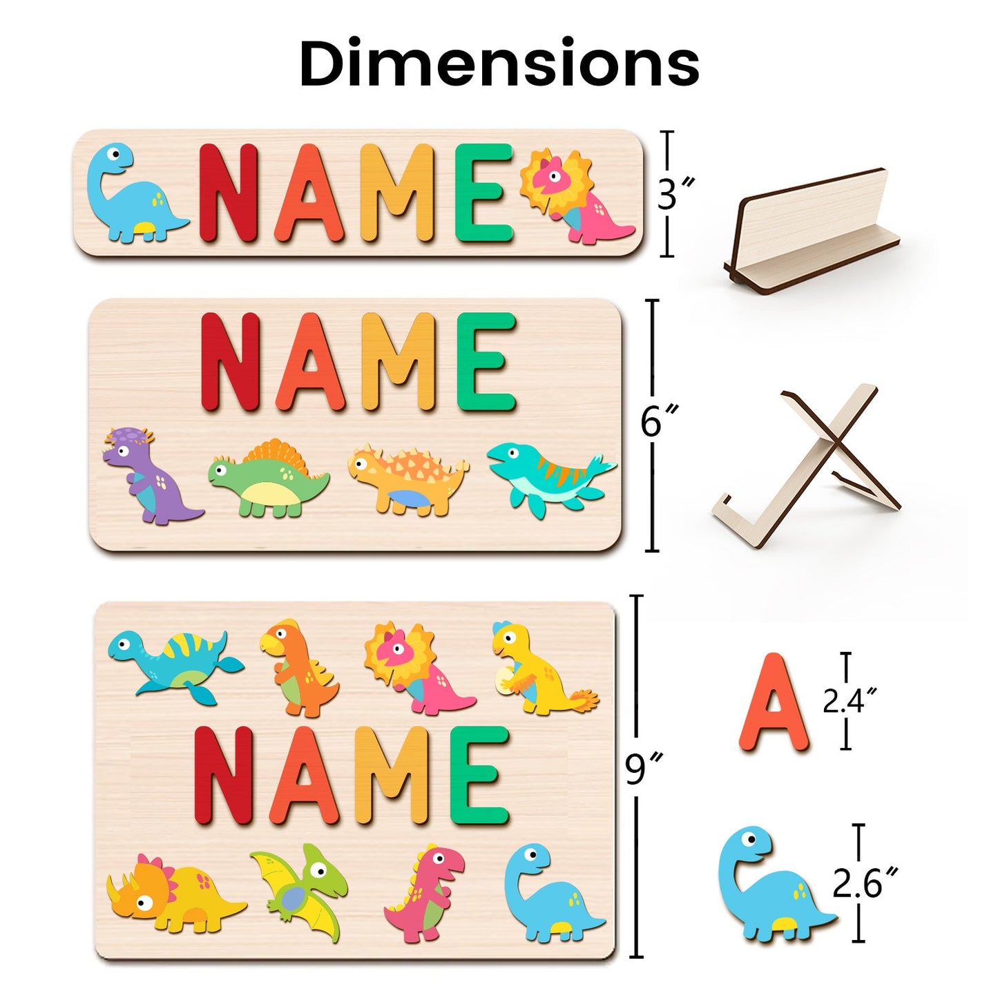 Personalized Wooden Baby Name Puzzle - Dinosaurs