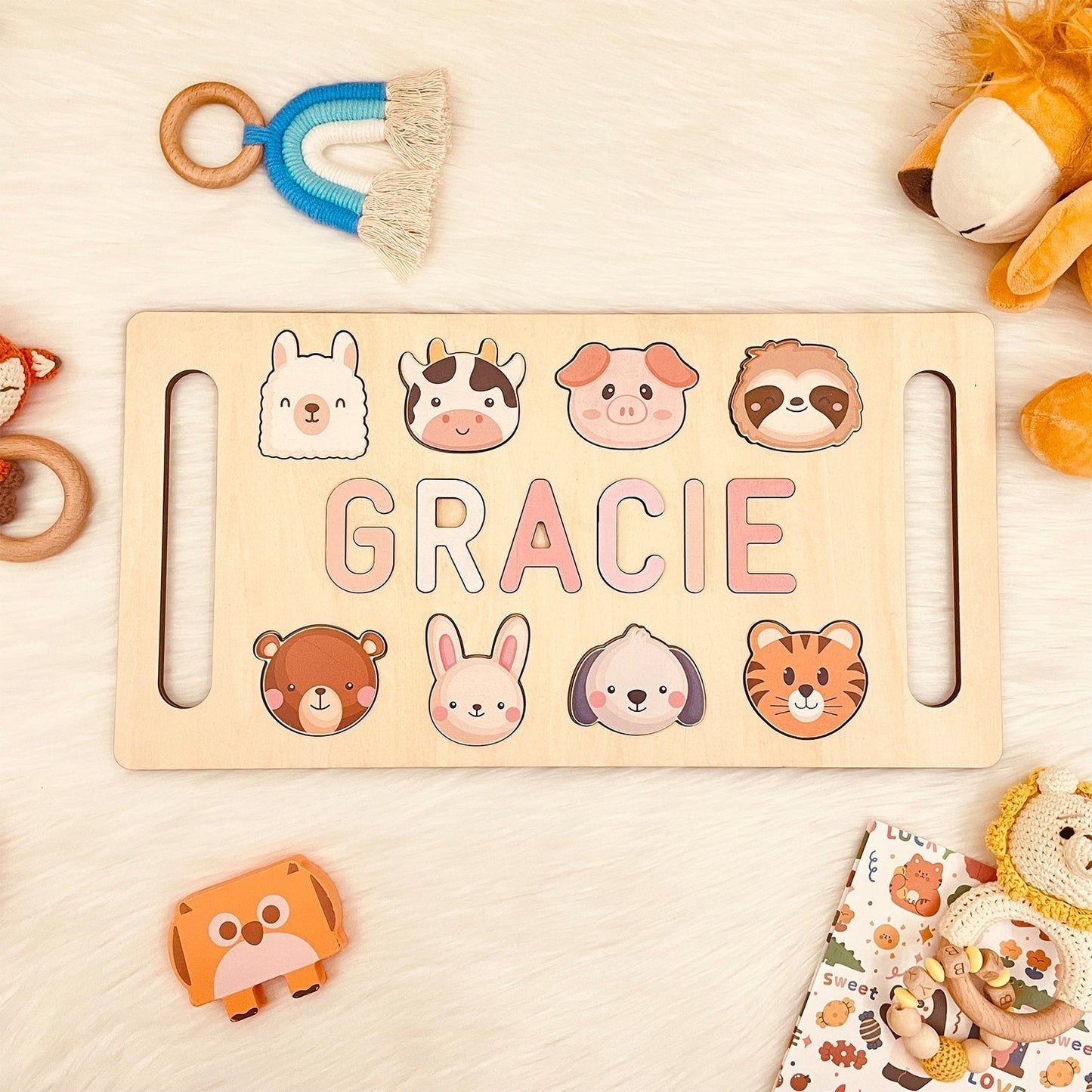 Personalized Wooden Baby Name Puzzle with Handle