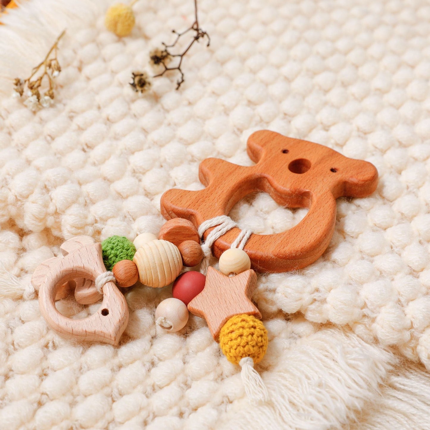 Baby beech teether ornaments teething toy-Bear